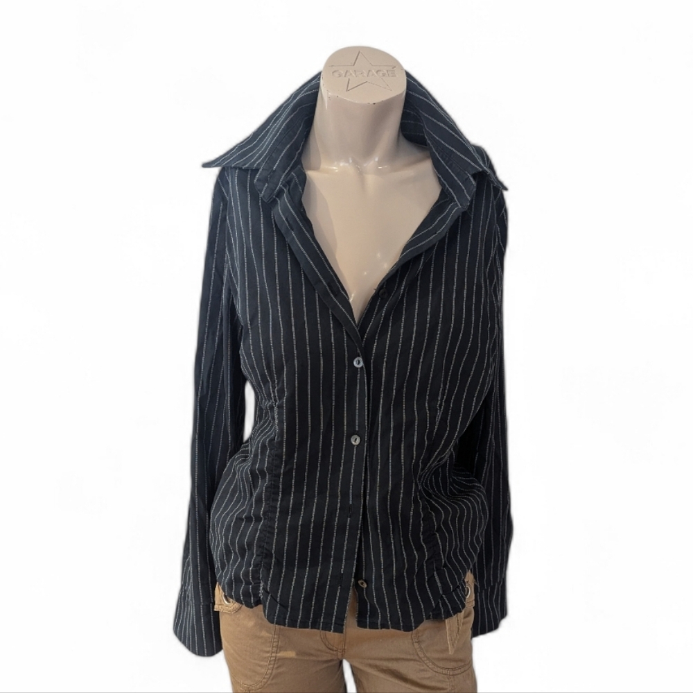 90s Black Pinstripe Women's Blouse ptp 18"